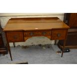 Edwardian mahogany, crossbanded and marquetry inlaid semi bow fronted dressing table /side table