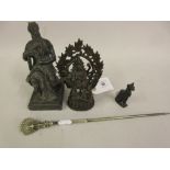 Small 19th Century Indian dark patinated bronze figure of Ganesh, together with other various