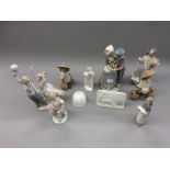 Group of eight various Lladro figures and groups of children together with a Lladro 1991 bell and