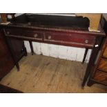 Early 20th Century mahogany writing table, the moulded and inset top above two frieze drawers raised