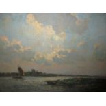 Felix A. Harta, signed oil on canvas, sailing barge in a Dutch estuary, 15ins x 19ins Good