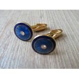 Pair of Faberge 18ct yellow gold circular diamond set and blue enamel decorated cufflinks by
