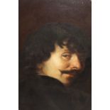 Manner of Van Dyck, oil on canvas, head and shoulder portrait of a man with a moustache on a black