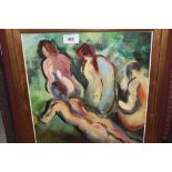 Oil on joined paper, study of bathers, bearing stamped signature, Lebasque, 13ins x 12ins