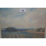 Frederick James Kerr, watercolour, landscape with a ploughed field to the foreground, signed and