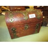 Victorian oak and brass bound box with a dome shaped cover