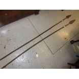 Two African native spears, two swords with leather grips, walking stick etc