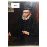 Small oil on board, portrait of a gentleman with ruff collar and cuffs, 9ins x 7ins, housed in a
