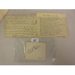 Cut-out autograph signature ' Best of Luck Charlie Chaplin', dated in a different hand, 28th