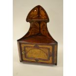 Small 19th Century poker work hanging corner cabinet with open shelves and a single panelled door