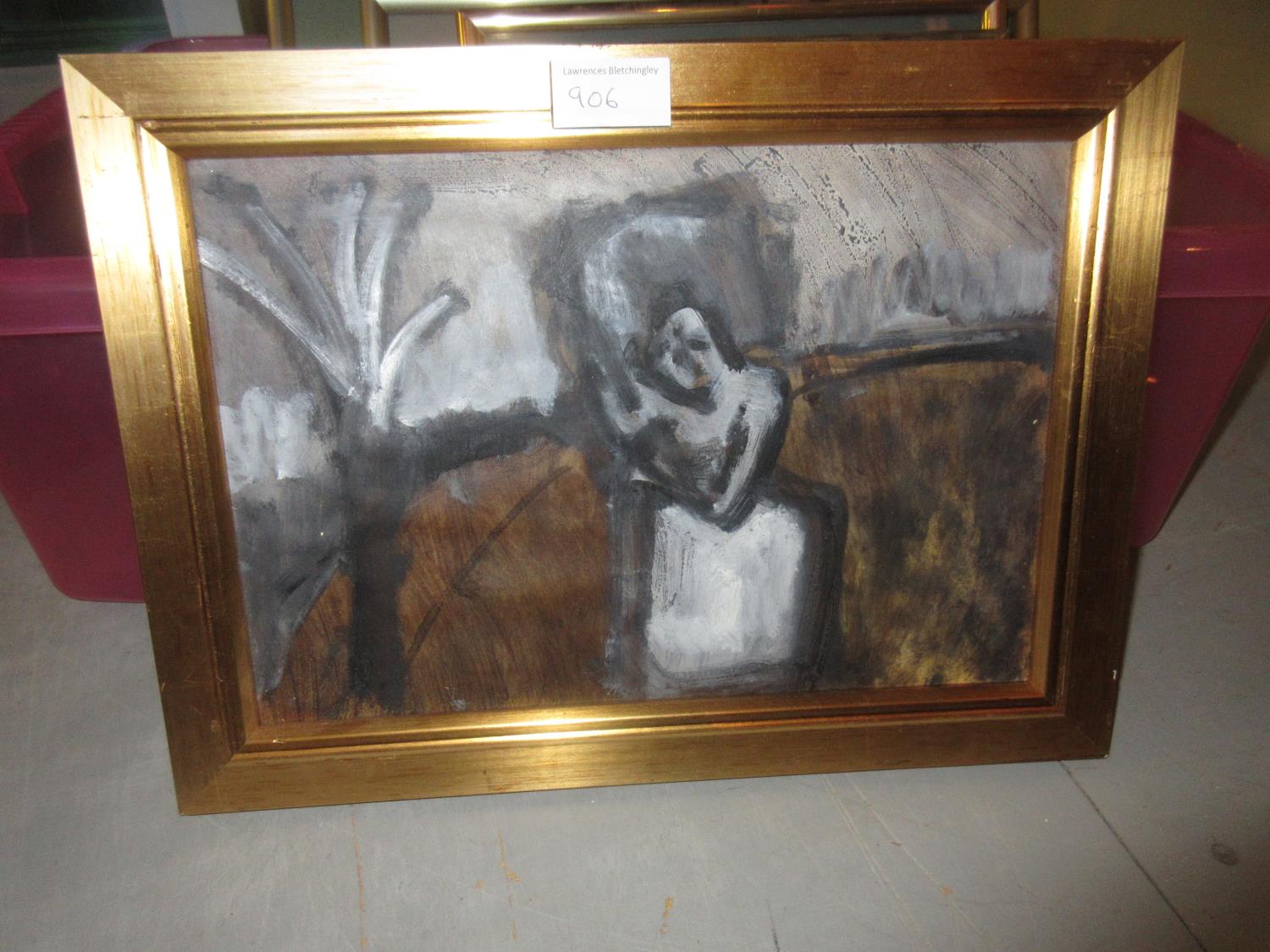 Attributed to Josef Herman, pair of oils on paper, figure in a street and figure working in a field, - Image 3 of 4