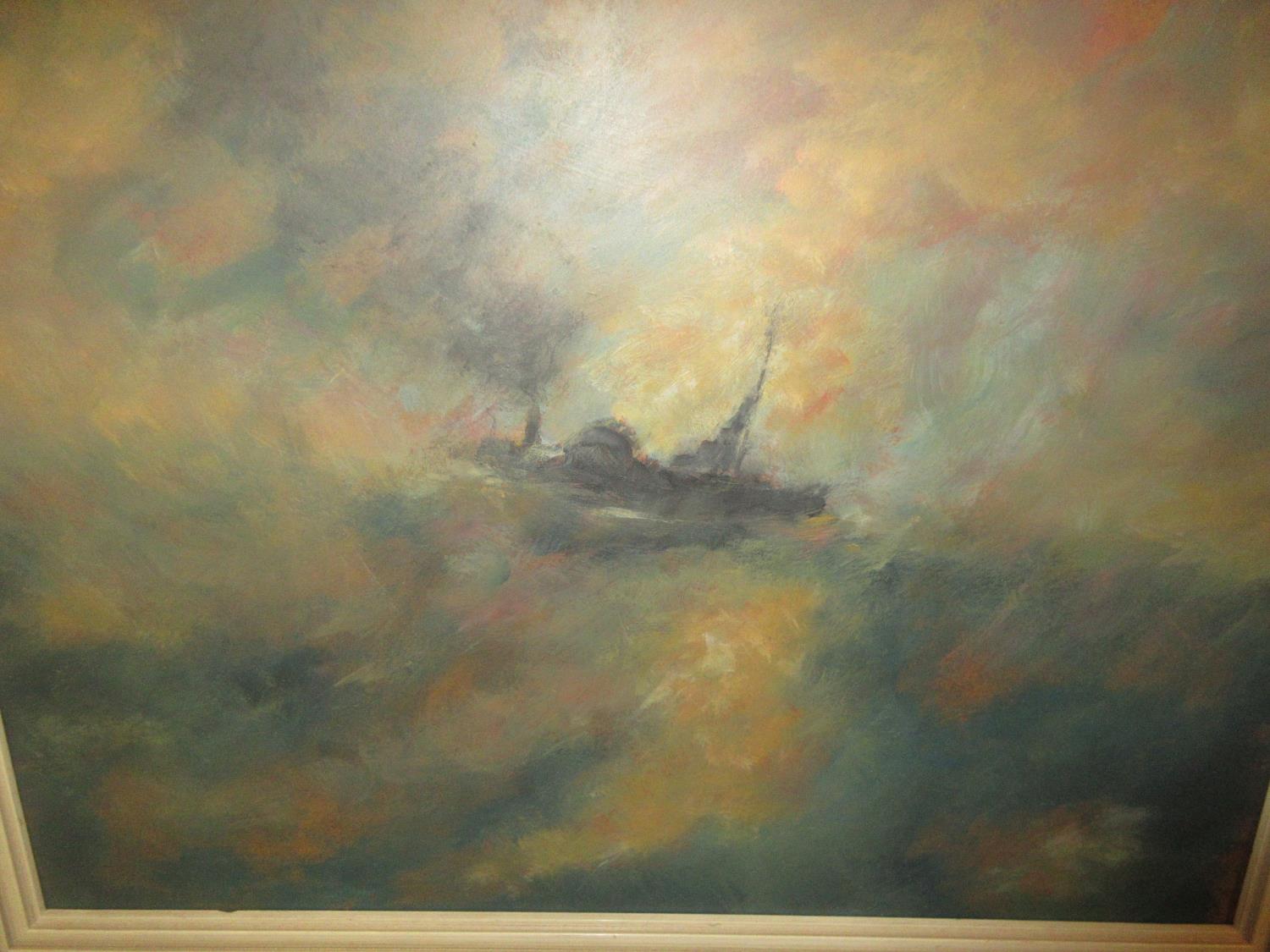 John Foulger, oil on board, paddle steamer at sea after a storm, 11.5ins x 16ins