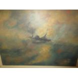 John Foulger, oil on board, paddle steamer at sea after a storm, 11.5ins x 16ins
