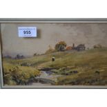 Attributed to Robert Thorne Waite, watercolour, ' Evening on the Heath ', unsigned, 5.5ins x 9.5ins,