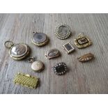 Group of ten various Georgian and Victorian memorial brooches, pendants and clasps