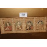 Antique watercolour depicting four miniature portraits of Henry VIII, Elizabeth I and others 9.