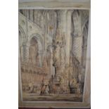 Thomas Cowlishaw, signed watercolour, figures in a Gothic interior, together with a watercolour,