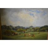 19th Century oil on card, a rural landscape with figures, hay cart and cattle, bearing W. Turner