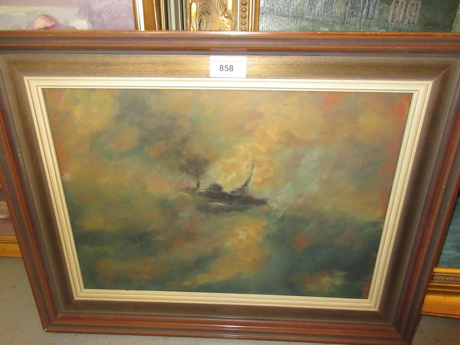 John Foulger, oil on board, paddle steamer at sea after a storm, 11.5ins x 16ins - Image 2 of 3