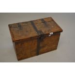 Small antique iron bound hardwood trunk with hinged cover