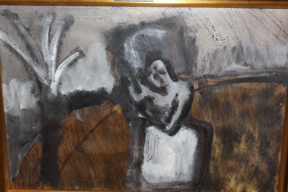 Attributed to Josef Herman, pair of oils on paper, figure in a street and figure working in a field, - Image 2 of 4