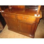Good quality reproduction mahogany side cabinet with a boxwood line inlaid top above two drawers and