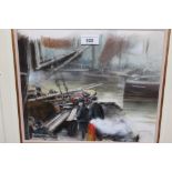 John Scarland, watercolour and gouache, harbour scene, signed, 10.5ins x 12.5ins, gilt framed