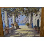 Guido Odierna, oil on canvas, ' Capri ', coastal view from a terrace, together with a companion