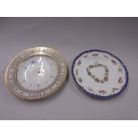 Late 18th Century French monochrome and gilt decorated plate, together with a Sevres type plate