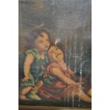 19th Century oil on canvas, study of two children, 30ins x 30ins (for restoration), oak framed