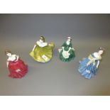 Group of four Royal Doulton figures of ladies, ' Innocence HN2842 ', ' A Lady from Williamsburg ', '