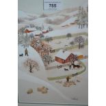 Watercolour, winter country scene, signed Patrick