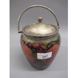 William Moorcroft, a biscuit barrel with silver plated mounts in the Pomegranate pattern,
