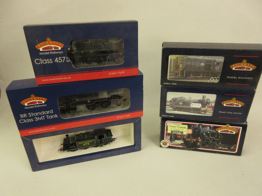 Group of six Bachmann 00 gauge locomotives, Ivatt tank 41272 (31-450A), Class 56XX tank 5601 (32-