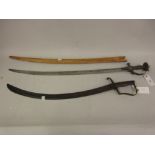Indian Tulwah with a wooden scabbard, together with an antique cavalry sabre Blade 29ins x 1.25ins