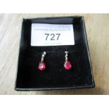 Pair of platinum ruby and diamond set drop-earrings