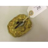 19th Century Japanese gilded tsuba, cast with flowers and signature to the reverse, 2.5ins x 2ins