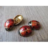 Pair of 18ct yellow gold enamel decorated cufflinks in the form of ladybirds with makers mark P.L.