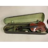 Late 19th Century French Mirecourt School violin with 14.25in back (for restoration) together with a