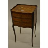 Late 19th / early 20th Century French kingwood floral marquetry inlaid three drawer bedside chest on