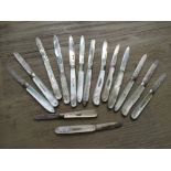 Collection of fifteen various 19th and 20th Century medium sized silver and mother of pearl