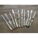 Collection of ten 19th and 20th Century silver and mother of pearl handled folding fruit knives