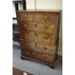 18th Century walnut two part chest of two short and four long drawers