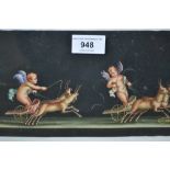 20th Century Italian school, gouache, putti racing chariots, signed V. Bisogno, 5ins x 23ins in an