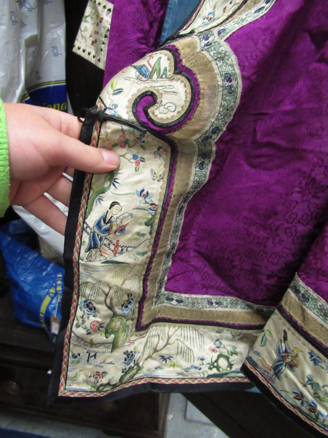 Early 20th Century Chinese silk embroidered jacket, trousers, pair of shoes and headband See - Image 4 of 18