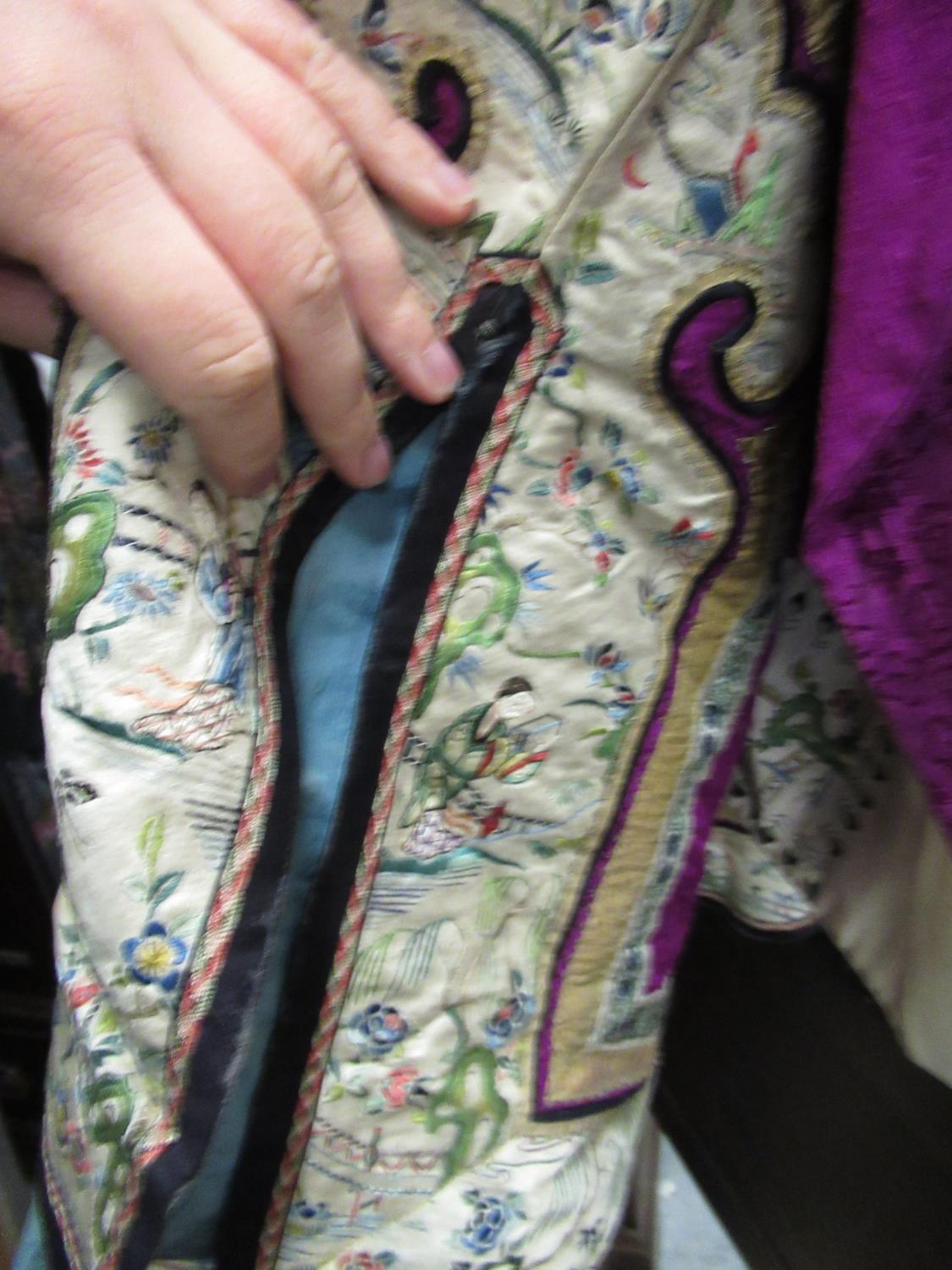 Early 20th Century Chinese silk embroidered jacket, trousers, pair of shoes and headband See - Image 6 of 18