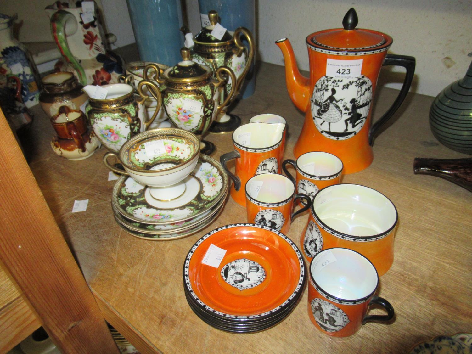 Carlton Ware (W. and R. mark) four place setting coffee service, decorated with monochrome Art