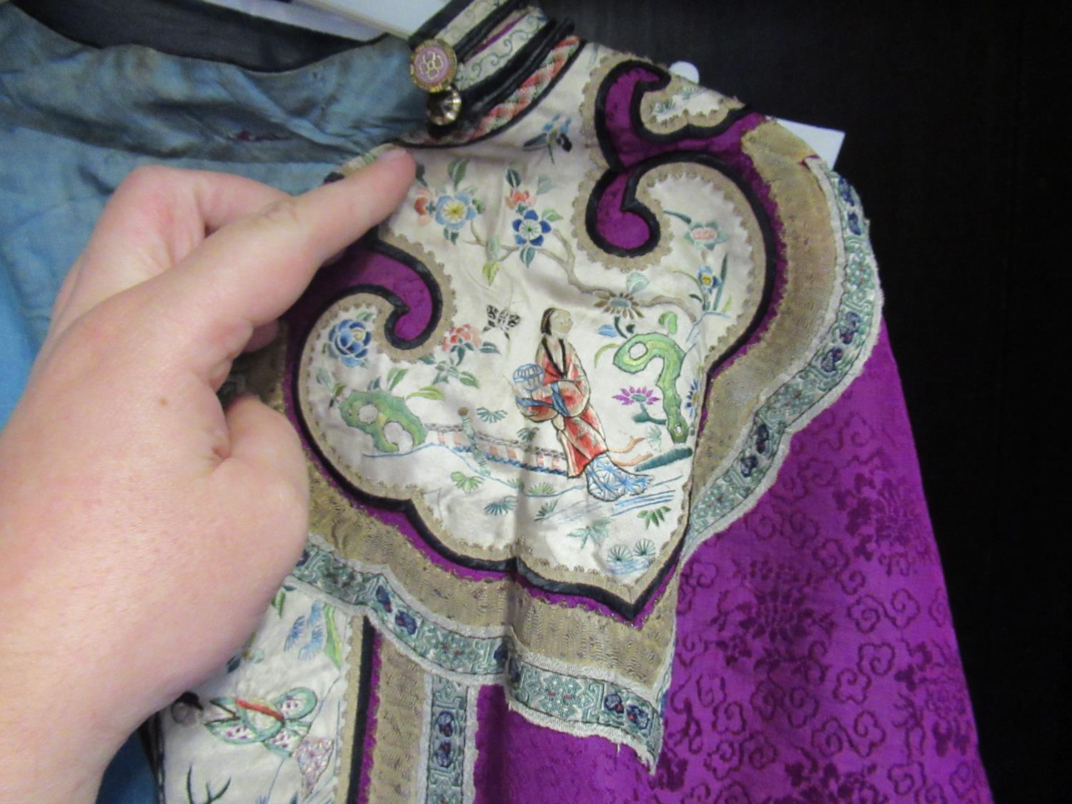 Early 20th Century Chinese silk embroidered jacket, trousers, pair of shoes and headband See - Image 15 of 18