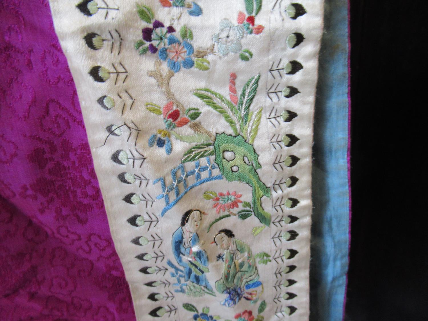Early 20th Century Chinese silk embroidered jacket, trousers, pair of shoes and headband See - Image 9 of 18
