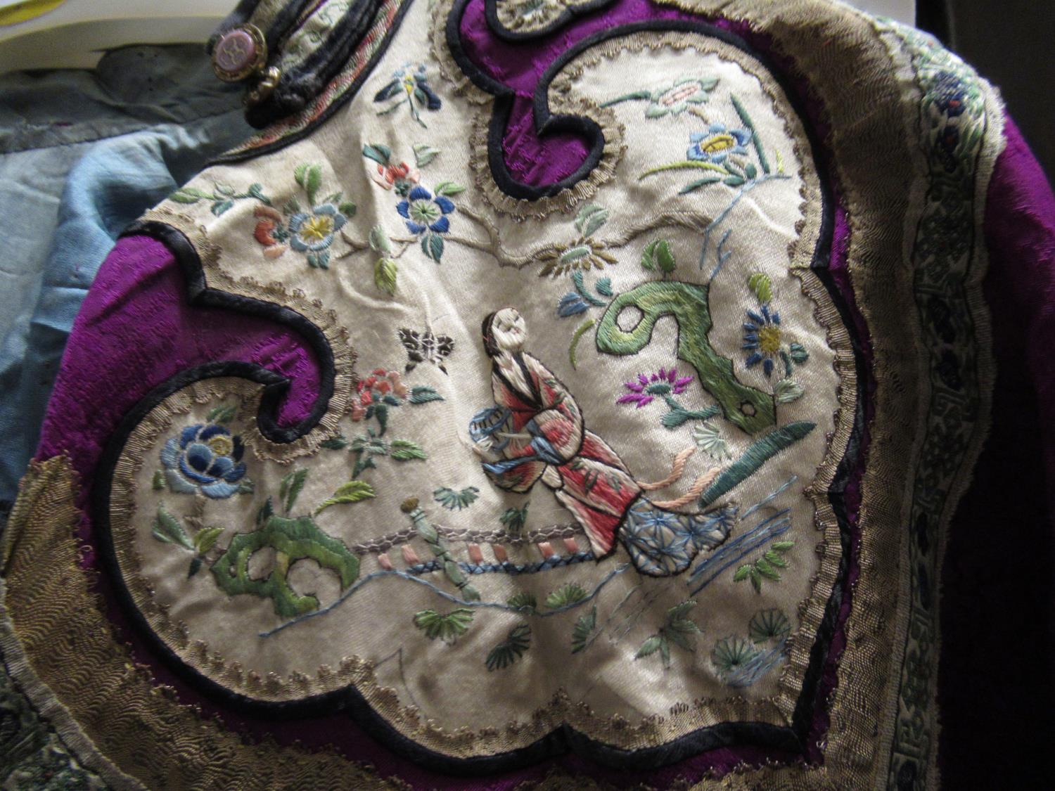 Early 20th Century Chinese silk embroidered jacket, trousers, pair of shoes and headband See - Image 2 of 18